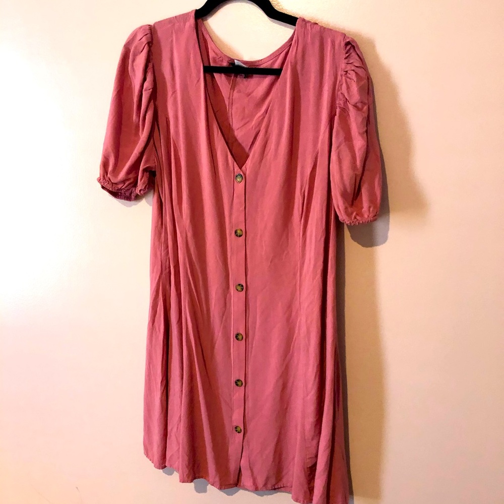 Pink plus size button front dress